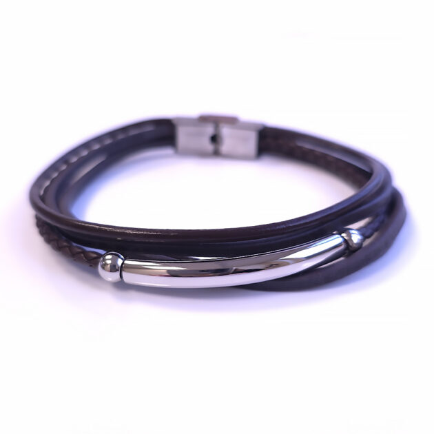 Stylish leather and steel bracelet "Foxtrot"