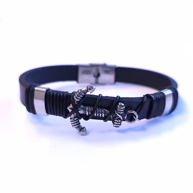 Marine style leather and steel bracelet "Missouri"
