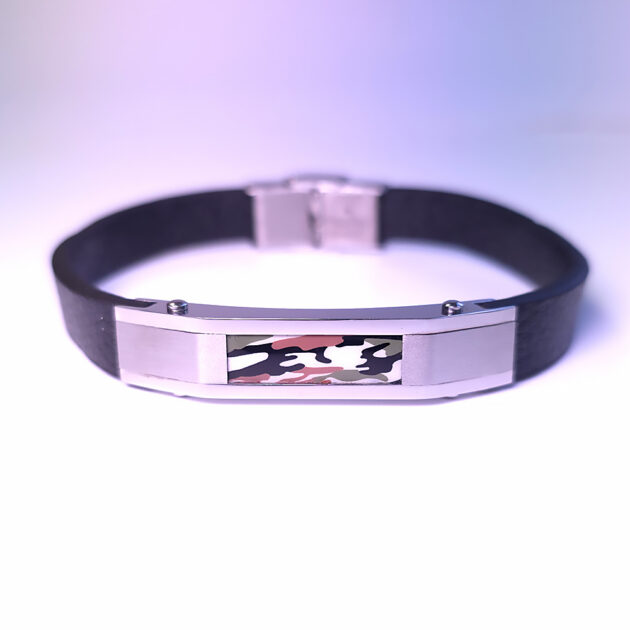 Military style leather and steel bracelet "Raptor"