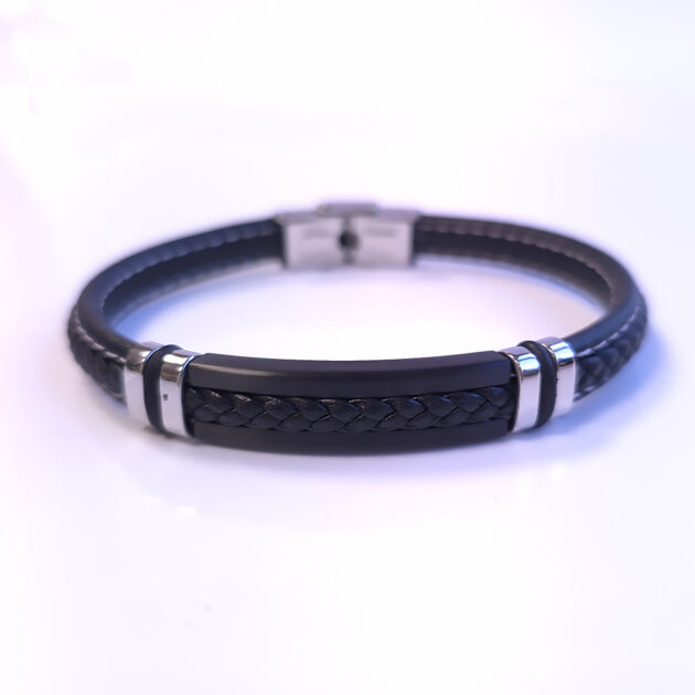 Stylish leather and steel bracelet "Vanguard"