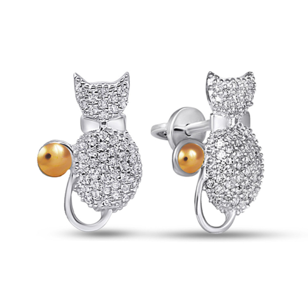 Cute silver earrings with golden plates "Kitty"