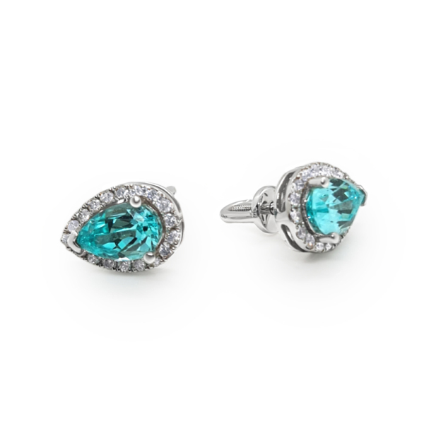 White gold stud earrings with diamonds and Paraiba