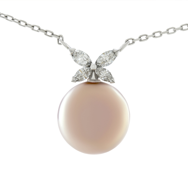 Diamond and pearl necklace "Aellina" in white gold