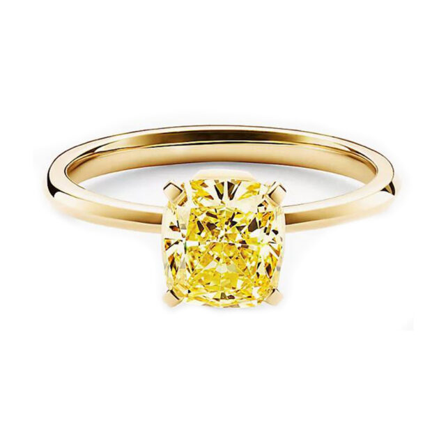 Golden ring with coushon cut yellow lab diamond "Michelle"