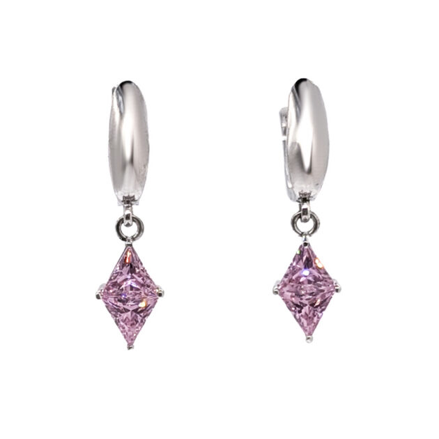 Dangle silver earrings with pink crystals