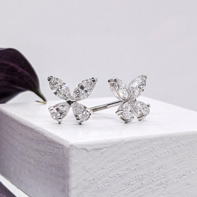 White Gold Lab Diamond Stud Earrings "Papillon Grande"