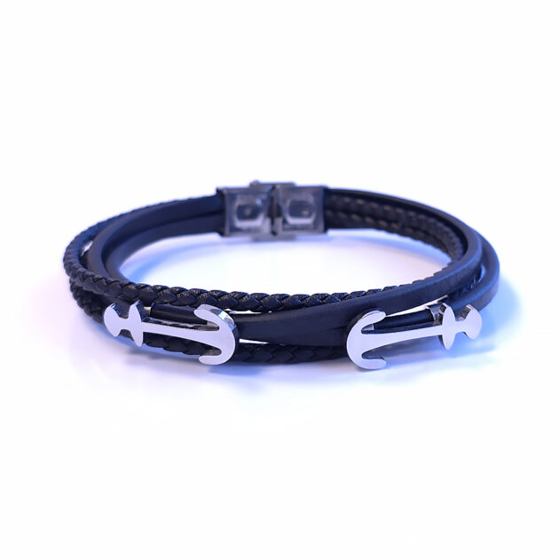 Mariner style leather and steel bracelet "Zulu"