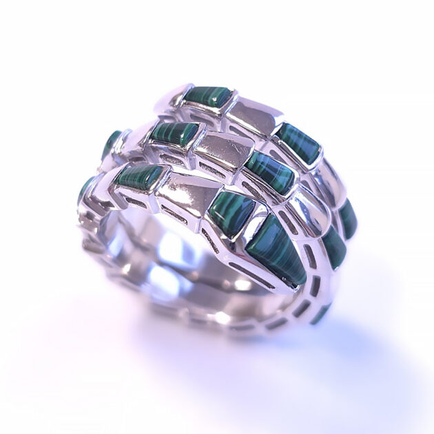 Silver ring with malachite "Snake"