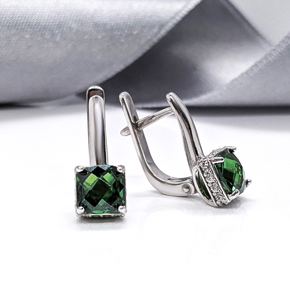 silver earrings with green cz Candy