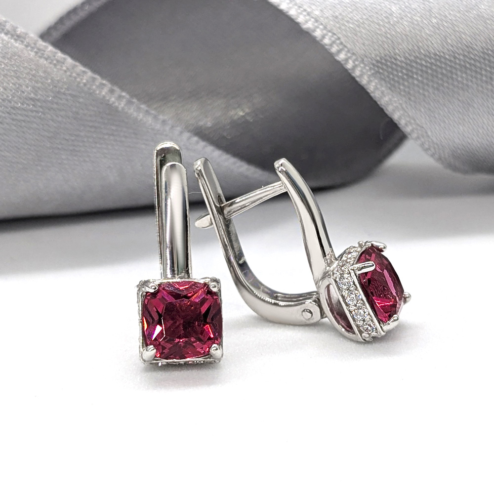 silver earrings with pink cz Candy