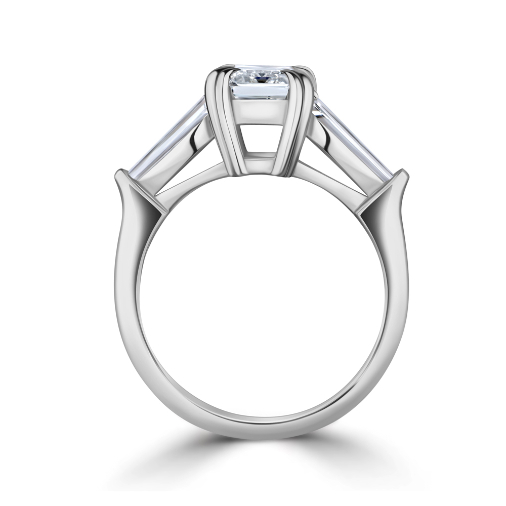 white gold engagement ring with 2 ct lab diamond emerald cut and tepered baguettes RD-00874 Oprah