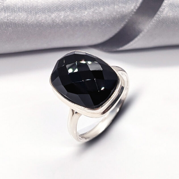 Silver ring with black onyx