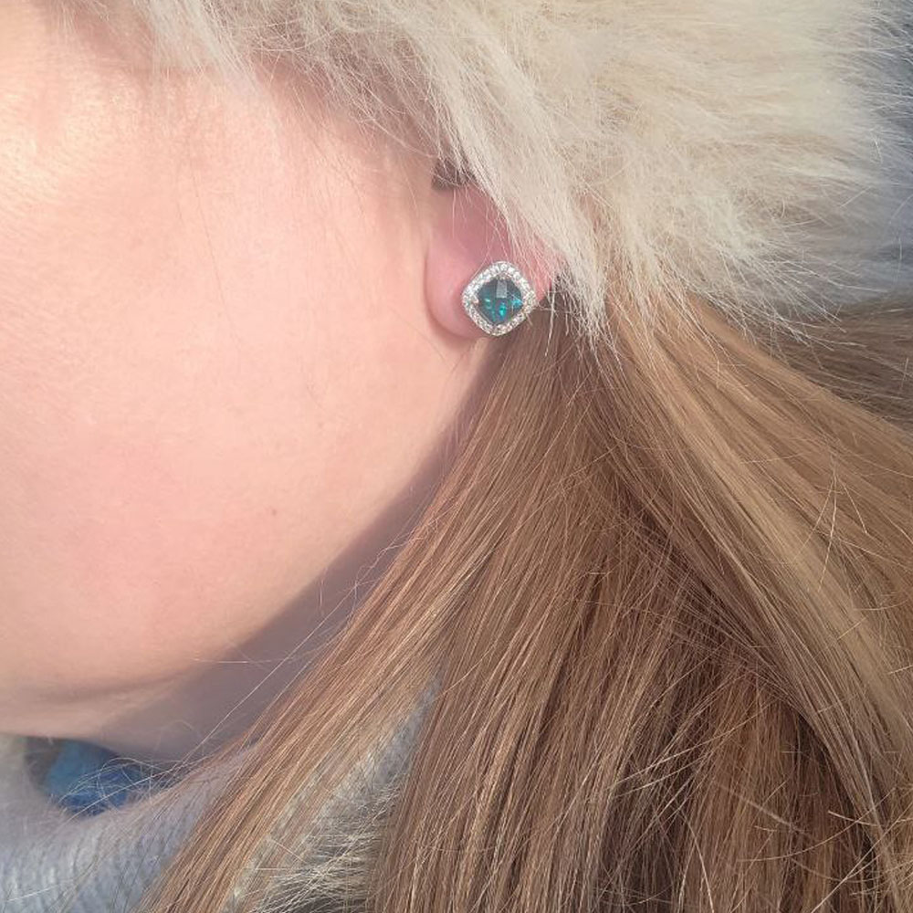 silver stud-earrings with dark-green cushions_