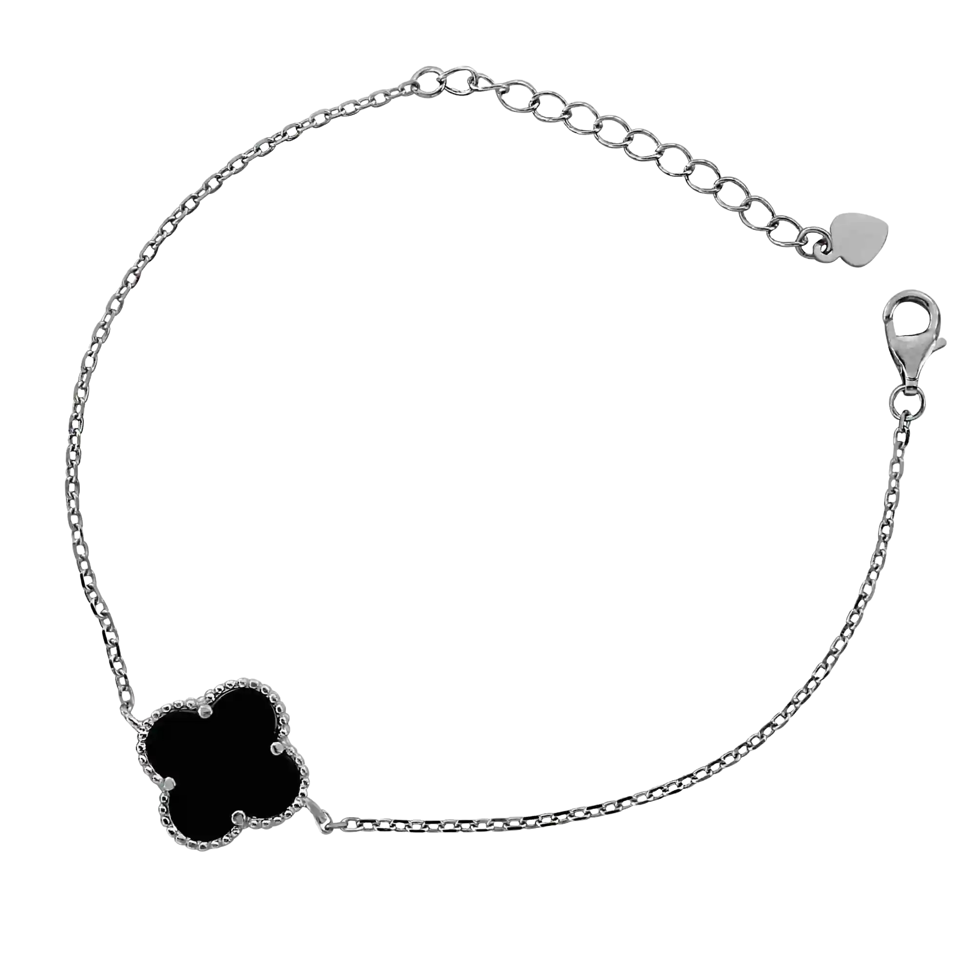 silver bracelet with black onyx clover 15 mm