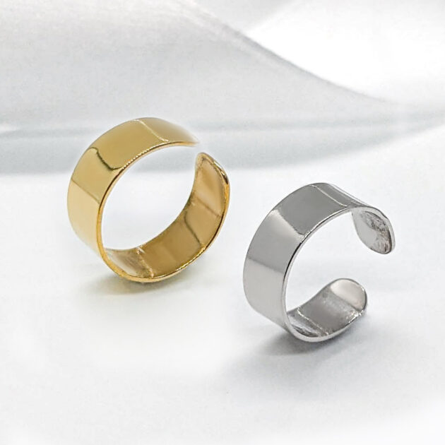 Wide silver cuffs (rhodium coated or gold-plated)