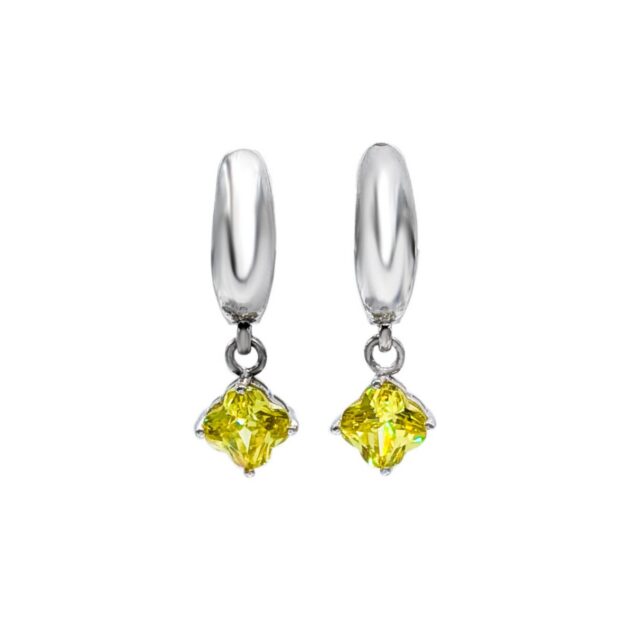 Silver earrings with yellow cushion cz