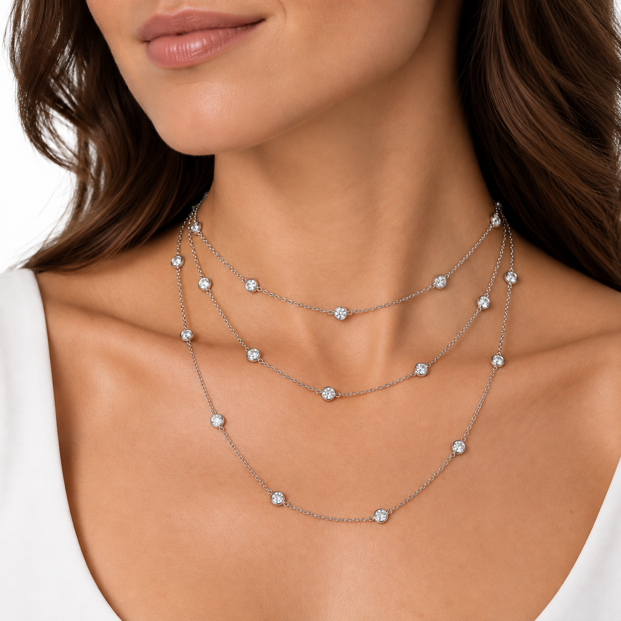 silver necklace with bezel set cz (2)