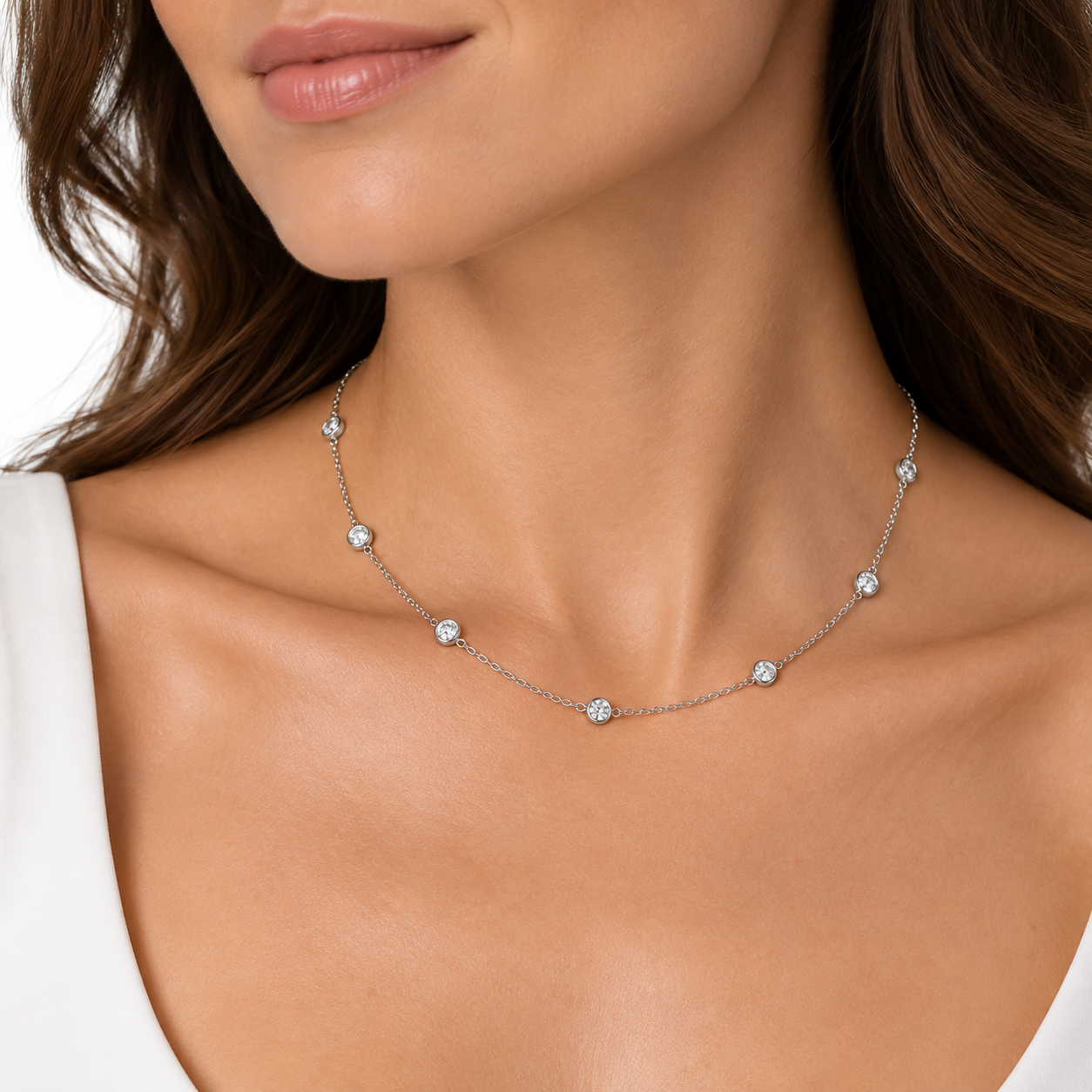 silver necklace with bezel set cz (3)